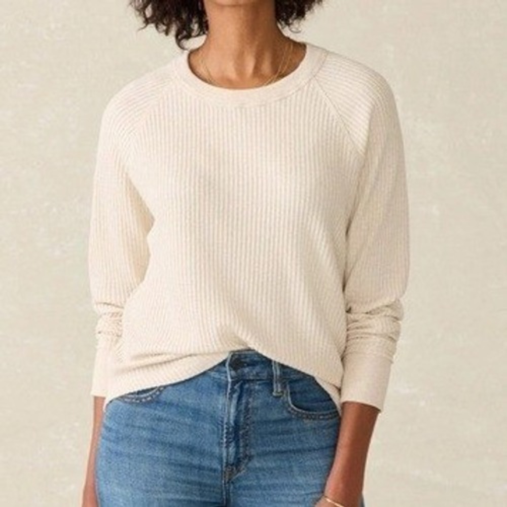 Faherty Legend Waffle Knit Crew Cream Oatmeal Long Sleeve Top Size XL